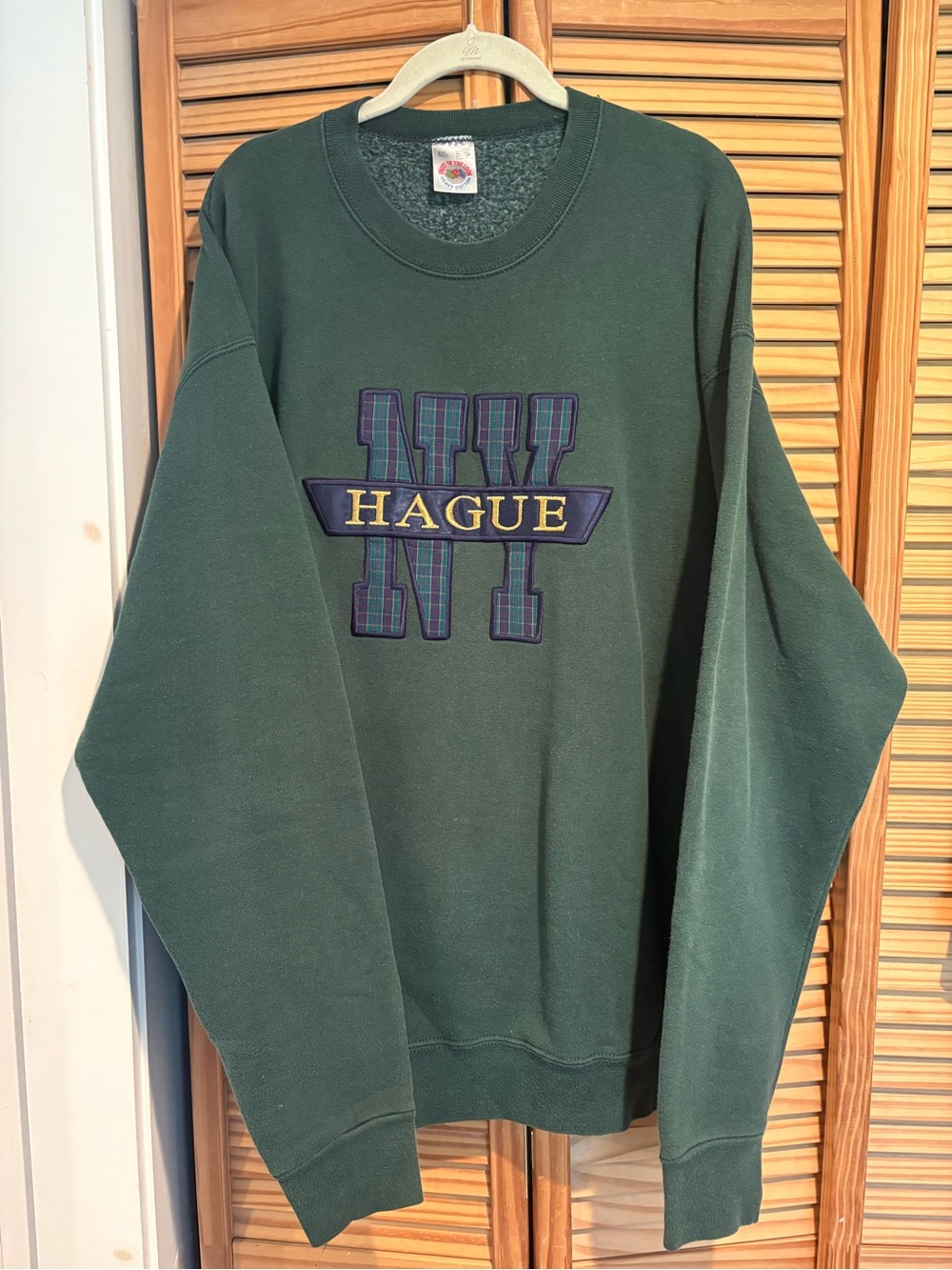 Vintage 90s Fruit of the Loom Hague NY Sweatshirt Tartan Plaid Collegiate XXL